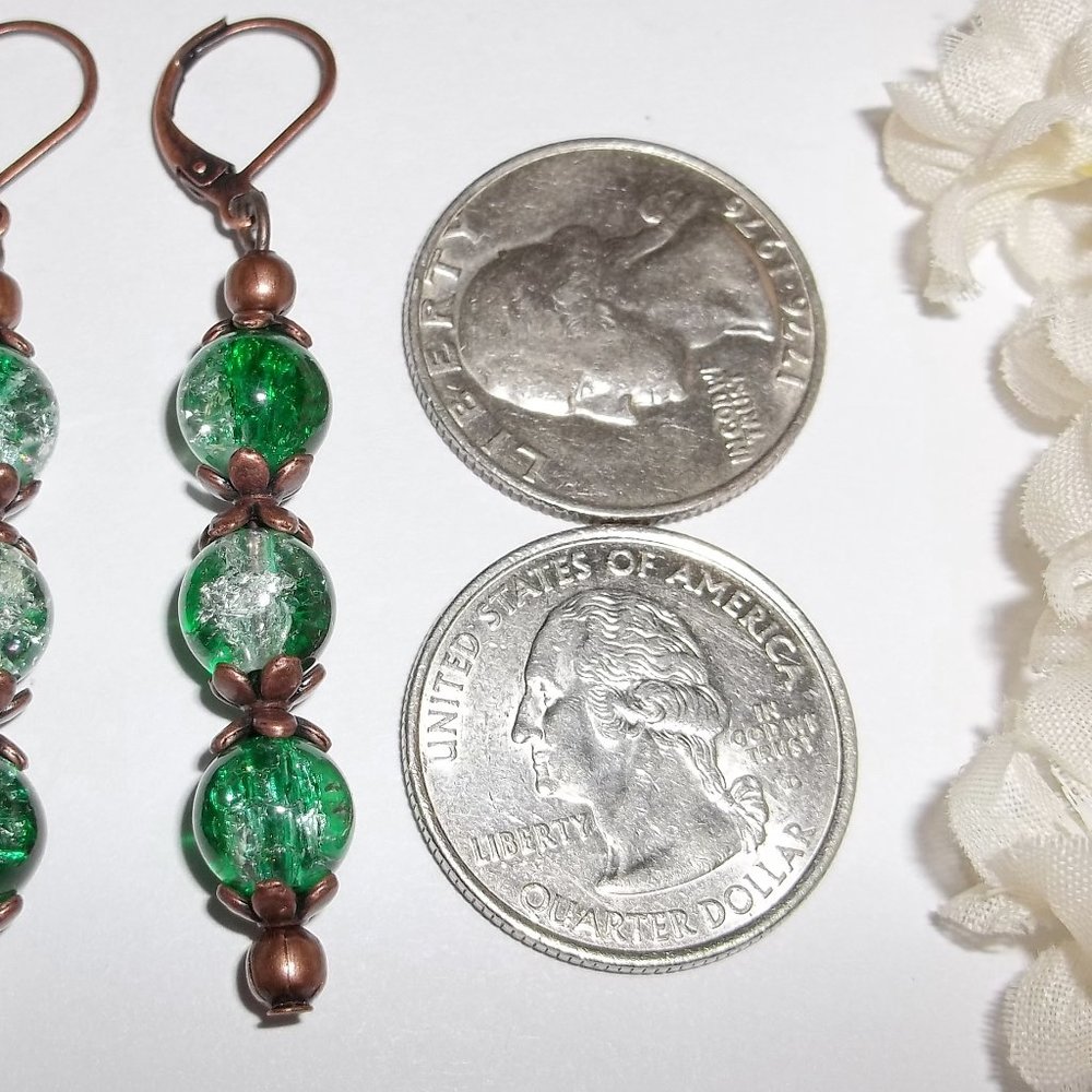 Beaded Earrings Set Boho Copper & Green Ombre 5278 - Picture 8 of 8